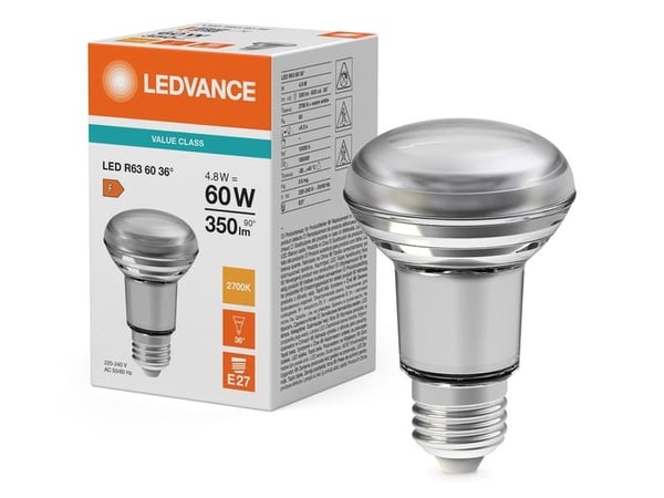Osram LED R63 P, 4,8 W, 60 W, E27, 670 lm, 15000 timer, Varm hvit