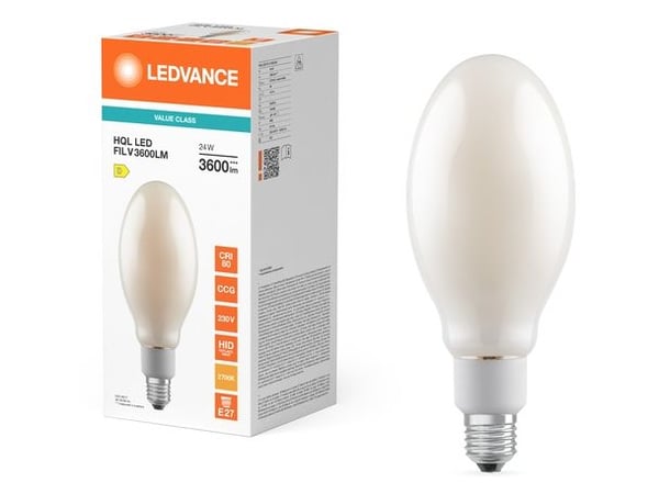 Osram HQL LED FILAMENT VALUE, 24 W, 80 W, E27, 3600 lm, 25000 timer, Varm hvit