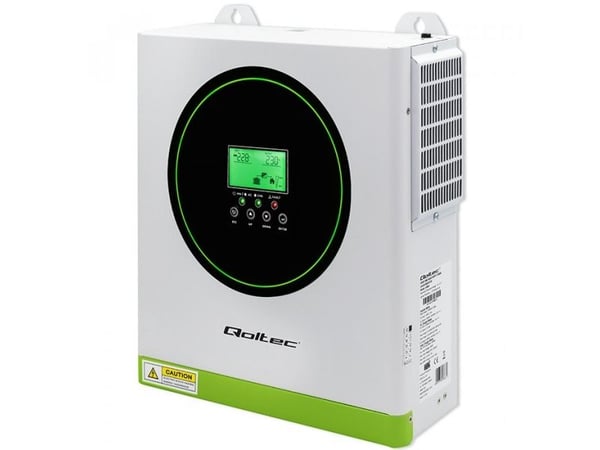 Qoltec - Strømomformer - 100A, LCD, MPPT, sinus - AC 220-230 V - 1500 watt - 1500 VA - RS-232, RS-485 - hvit, grønn