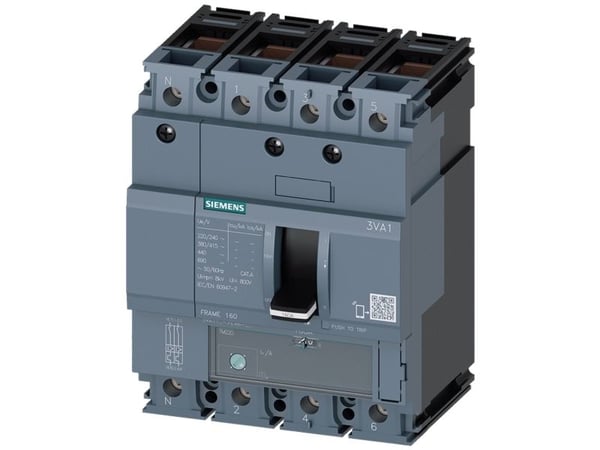 Siemens 3VA1110-3FE46-0AA0 Strömbrytare 1 st Inställningsområde (ström): 70 - 100 A Kopplingsspänning (max.): 690 V/AC (B x H x D) 101,6 x 130 x 70 mm
