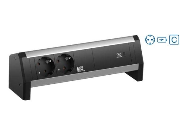 Bachmann DESK 1 - Effektband - AC 250 V - ingång: GST18i3 - utgångskontakter: 2 (2 CEE 7/3, 24 pin USB-C) - svart, RAL 9005