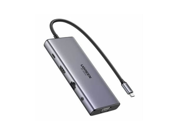 Ugreen 11-in-1 USB-C Hub to 3x USB-C/2x USB-A/HDMI/VGA/RJ45/SD/TF/3.5mm - Gray, Dokking, Docking, Grå