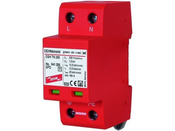 Ylijännitesuoja B+C Tyyppi 1+2 2P 12,5/25kA 1,5kV DEHNshield TN 255 941200 Ylijännitesuoja B+C Tyyppi 1+2 2P 12,5/25kA 1,5kV DEHNshield TN 255 941200