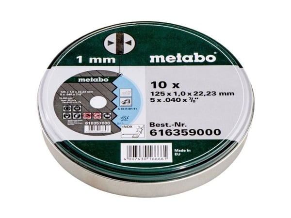 METABO kappeskive metall 125 × 1,0 × 22 mm INOX /10 stk. i boks