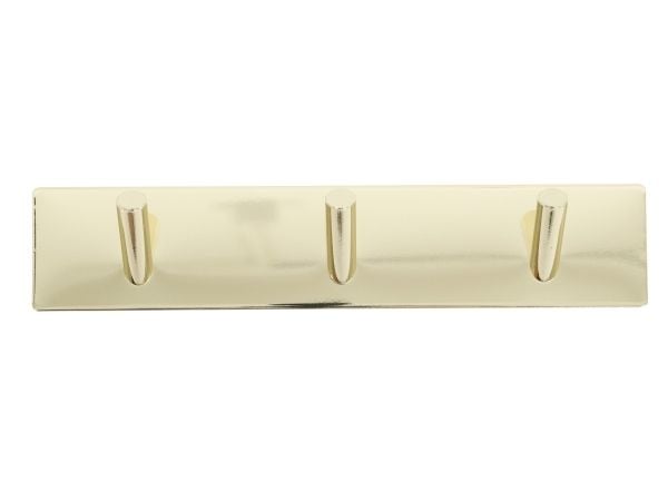 HOME It® selvklæbende knagerække med 3 kroge i rustfrit stål 20 x 4 cm poleret messing