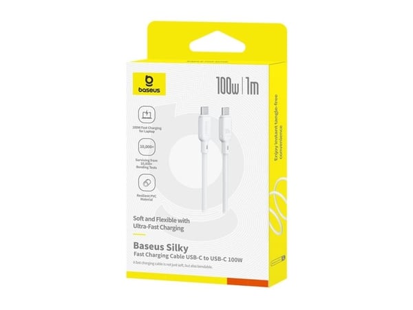 Baseus Silky USB-C/USB-C pikalatauskaapeli 1m 100W valkoinen