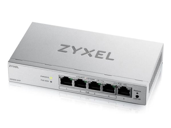 Zyxel GS1200v3 Series GS1200-5HPv3 - Switch - Styrt - 5 x 10/100/1000 - stasjonær - PoE+ (68 W)