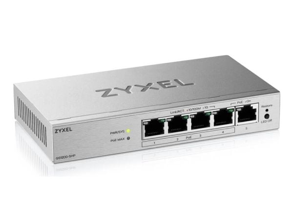 Zyxel GS1200v3 Series GS1200-5HPv3 - Switch - Styrt - 5 x 10/100/1000 - stasjonær - PoE+ (68 W)