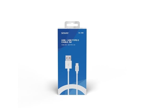 Savio CL-126, 1 m, USB C, USB A, USB 2.0, 0,48 Gbit/s, Hvit