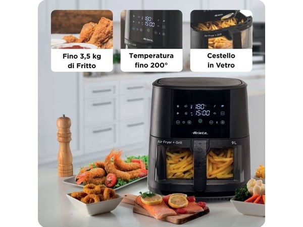 Ariete 4630/00, Varmluftsfrityr, 9 l, 3,5 kg, 60 °C, 200 °C, Single/enkelt