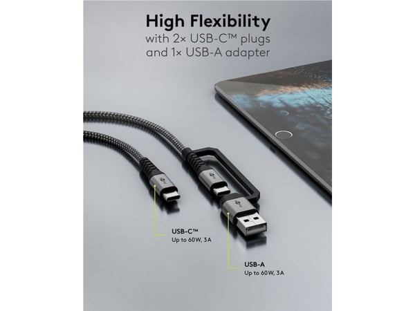 Goobay 70277, 1 m, USB C, USB C, USB 2.0, 0,48 Gbit/sek, svart, grå