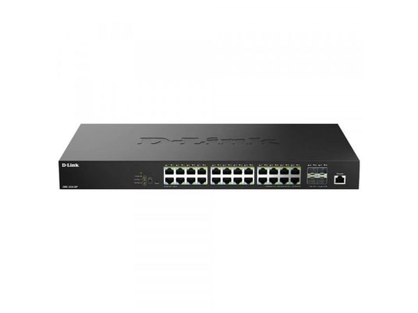 D-Link DMS 1250-28P - Kytkin - L2+ - älykäs - 24 x 10/100/1000/2.5G (PoE+) + 4 x 10 Gigabit SFP+ - pöytätietokone - PoE+ (475 W) - PoE+ (475 W)