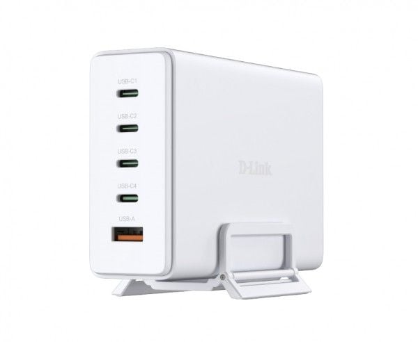 D-Link DCF-241 - Strømadapter - GaN + AC-strømadapter - 240 watt - 5 A - Power Delivery 3.1, QC 4.0 - 5 utgangskontakter (4 x USB-C, USB-type A) - ...