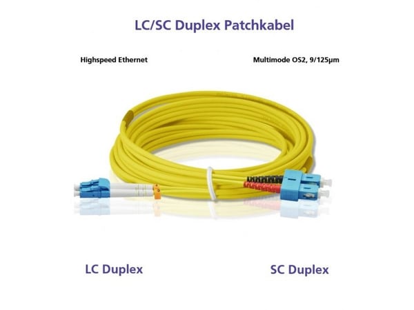 Helos fiberoptisk patchkabel LC/SC dupleks 9/125µm OS2 gul 1,5m