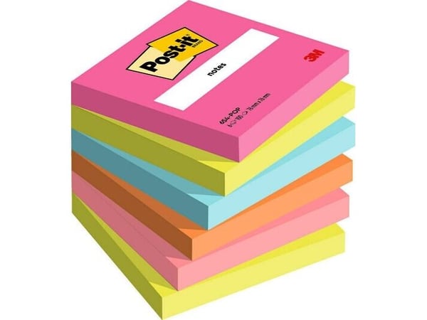 3M 654-6-POP, firkant, Flerfarget, Papir, 76 mm, 76 mm, 100 ark