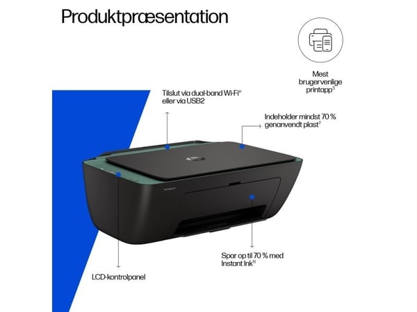 HP DeskJet 2923 Trådløs All-in-One Farge Skriver, Termisk blekk-dyse, Fargeutskrift, 4800 x 1200 DPI, Fargekopiering, A4, Grå