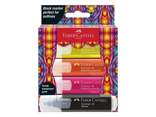 Faber-Castell Textmarker 46 Glassy SF, 4 stykker, Flerfarget, Projektil spiss, Flerfarget, Rektangel, 1,5 mm
