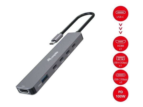 Equip 133500, Koblet med ledninger (ikke trådløs), USB 3.2 Gen 1 (3.1 Gen 1) Type-C, 100 W, Grå, 4K Ultra HD, 3840 x 2160 piksler