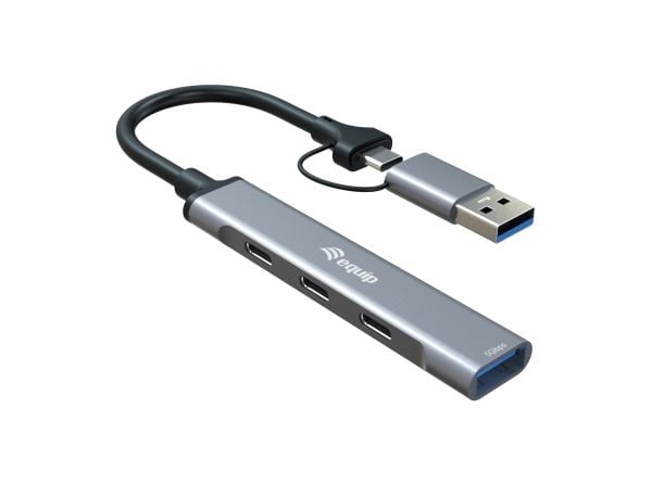 Equip 128969, USB 3.2 Gen 1 (3.1 Gen 1) Typ-C, USB 3.2 Gen 1 (3.1 Gen 1) Typ-A, USB 3.2 Gen 1 (3.1 Gen 1) Typ-C, 5000 Mbps, Grå, Aluminium, Kina