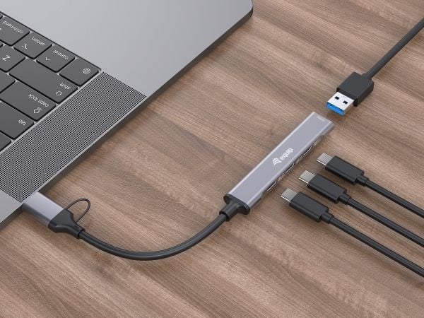 Equip 128969, USB 3.2 Gen 1 (3.1 Gen 1) Type-C, USB 3.2 Gen 1 (3.1 Gen 1) Type-A, USB 3.2 Gen 1 (3.1 Gen 1) Type-C, 5000 Mbit/s, Grå, Aluminium, China