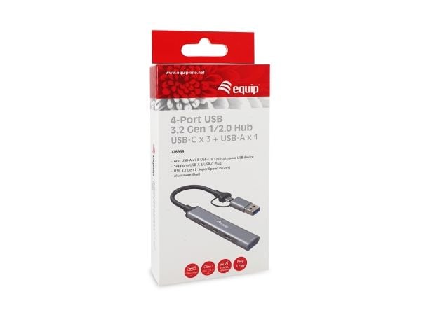 Equip 128969, USB 3.2 Gen 1 (3.1 Gen 1) Type-C, USB 3.2 Gen 1 (3.1 Gen 1) Type-A, USB 3.2 Gen 1 (3.1 Gen 1) Type-C, 5000 Mbit/s, Grå, Aluminium, China