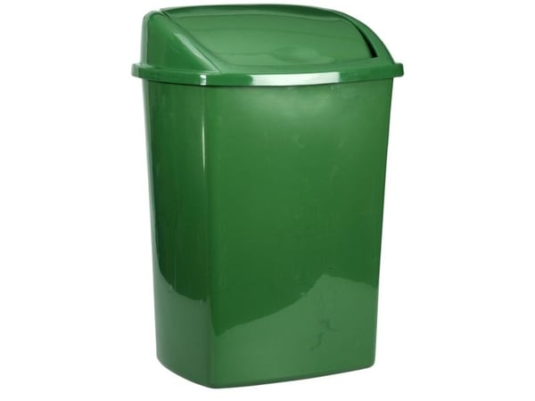 Avfallsbeholder, V-Part, mørkegrønn, plast, 26 l, med svinglokk, klargjort for veggmontering