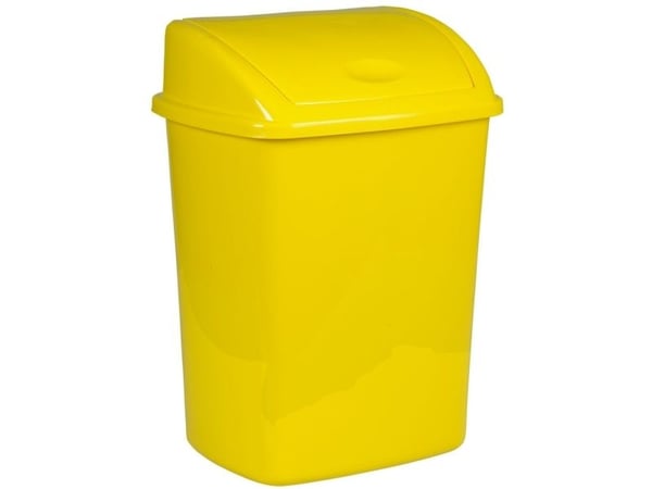 Papperskorg, V-del, gul, plast, 26 l, med svängbart lock, förberedd för väggmontering