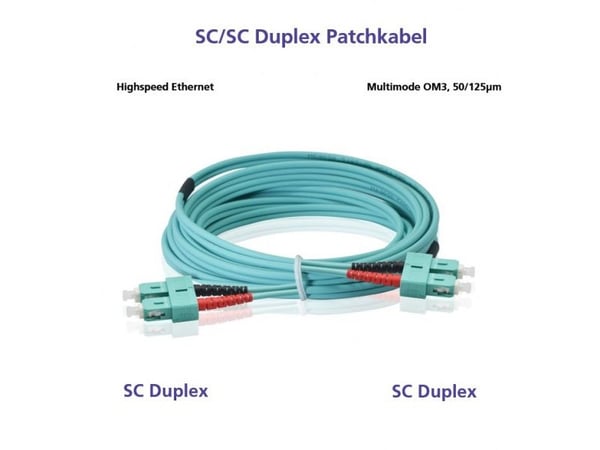 helos fiberoptisk patchkabel 50/125 µm OM3 SC 15,0 m SC dupleks plugg/plugg, aqua (216670)