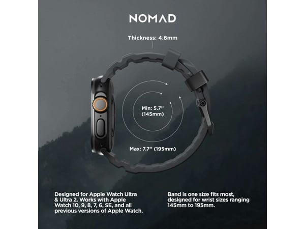 Nomad Rocky Point Band, Band, Smartklokke, Svart, Apple, Ultra / 46mm, Lær, Titan