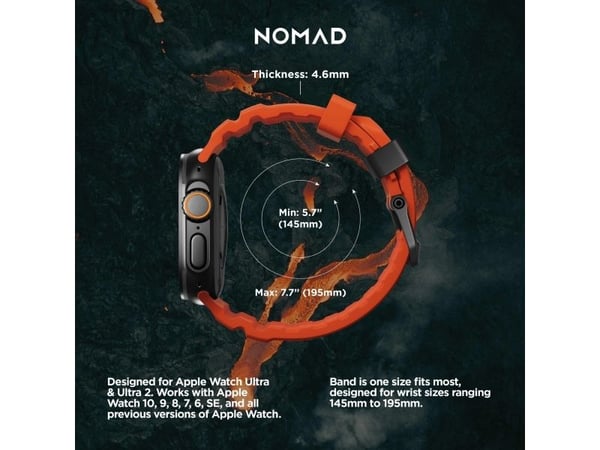 Nomad Rocky Point Band, Band, Smartklokke, Svart, Apple, Ultra / 46mm, Lær, Titan