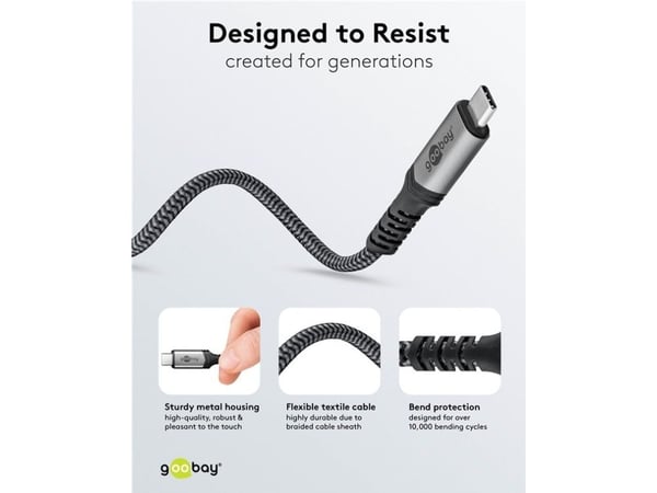 Goobay 74210, 0,5 m, USB C, USB C, 40 Gbit/sek, svart, grå