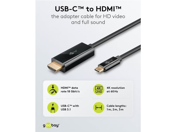 Goobay 75696, 1 m, USB Type-C, HDMI, urosliitin, urosliitin, suora, suora
