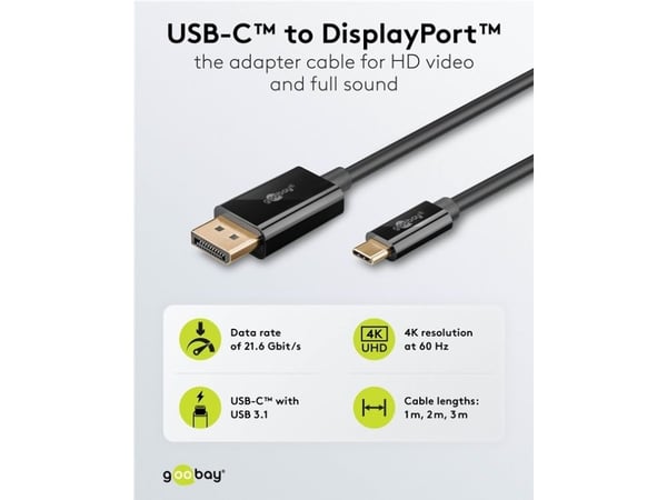 Goobay 75705, 2 m, USB Type-C, DisplayPort, Hanstik, Hanstik, Hanstik, Lige