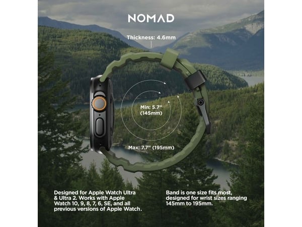 Nomad Rocky Point Band, Band, Smartklokke, Svart, Apple, Ultra / 46mm, Lær, Titan