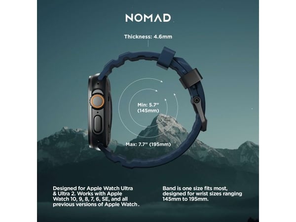Nomad Rocky Point Band, Band, Smartklokke, Svart, Apple, Ultra / 46mm, Lær, Titan