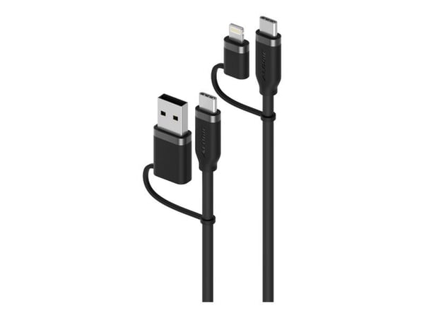 ALOGIC - USB-kaapeli - Lightning, USB-C (uros) - USB, USB-C (uros) - 1,5 m - 4-in-1, joustava, jopa 100W latausteho - musta - musta