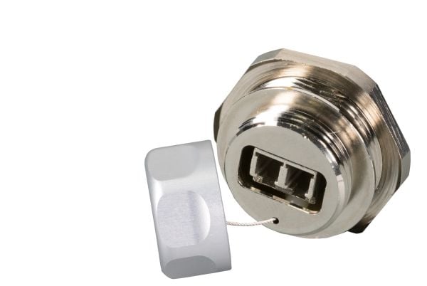 LC Duplex IP67 gjennomføringskobling, metalldesign, keramisk hylse, serviceport (IP67DFKLCDMHS)