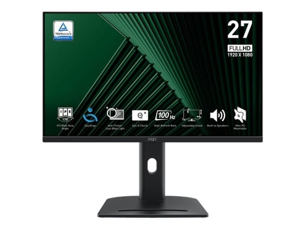 MSI PRO MP275PGDE - LED-skärm - 27" - 1920 x 1080 Full HD (1080p) @ 100 Hz - IPS - 300 cd/m² - 1000:1 - 1 ms - 2xHDMI, VGA, DisplayPort - högtalare