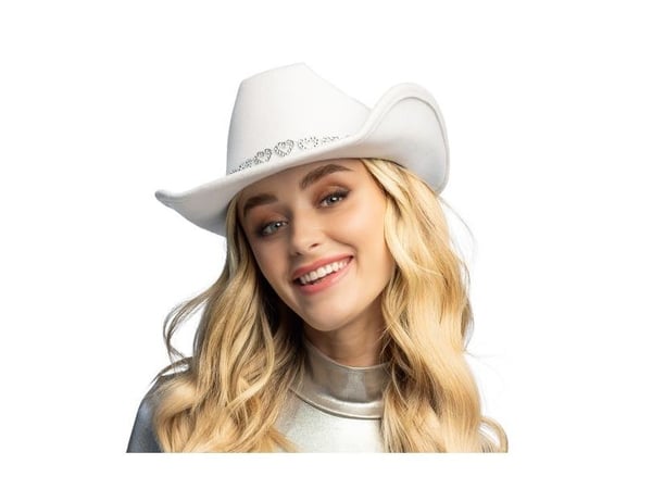 Hvit cowboyhatt med sølv hjerter