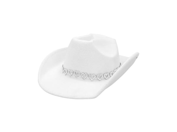 Vit cowboyhatt med silverhjärtan