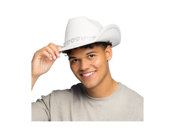 Vit cowboyhatt med silverhjärtan