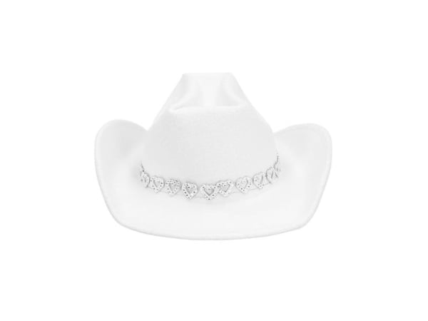 Vit cowboyhatt med silverhjärtan