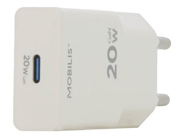 Mobilis - Strømadapter - ultrakompakt - 20 watt - PD/PPS, hurtiglading (USB-C) - hvit - Europa