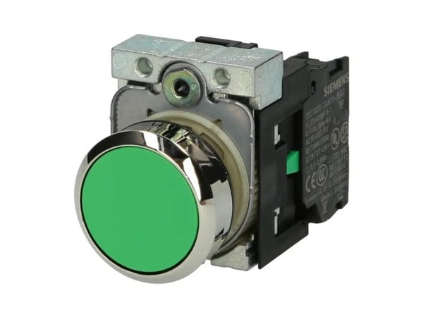 Siemens 3SU1150-0AB40-1BA0, Metalli, Muovi, Musta, Vihreä, Hopea, 500 V, 30 mm, 60,7 mm, 40 mm