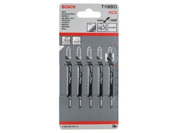 Bosch Basic for Wood T 119 BO - Sagblad - for bløtt tre, kryssfinér, kartong, fiberplate - 5 deler - lengde: 83 mm