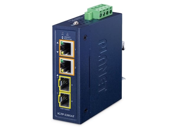 PLANET IP30 Compact size 2-Port IGTP-2205AT, Sininen, Metalli, IP30, SFP, 30 mm, 70 mm
