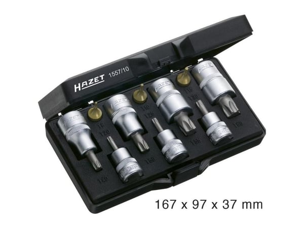 HAZET 1557/10, Støpselsett, 3/8", Metrisk/imperisk, 10 hoder, 6.3,10,12.5 mm, 1/2,1/4,3/8"