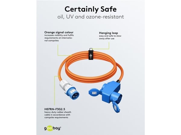 CEE-adapterkabel, CEE-kontakt till 90 CEE och kontaktskyddsuttag, 5 m - Kabellängd 5 m