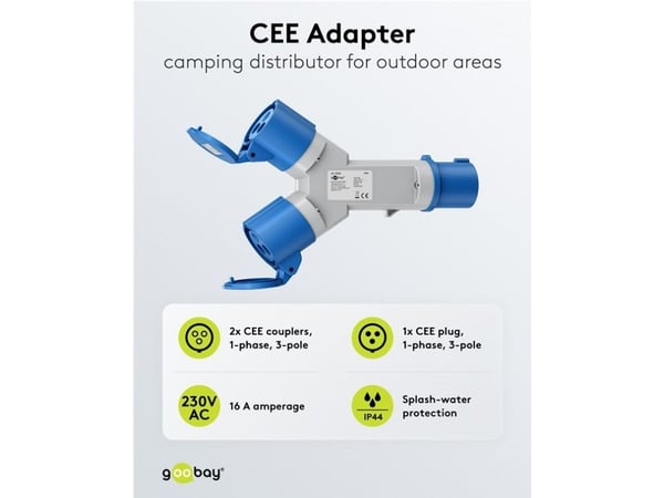 Goobay 76236, CEE, 2x CEE, Blå, Grå
