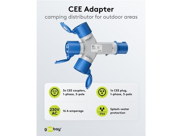 Goobay 76237, CEE, 3x CEE, Blå, Grå
